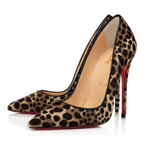 Christian Louboutin So Kate 120 Pony Fur Leopard Black Brown Heel Pump 37.5
